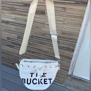 The Bucket Bag Embroidered Plush Drawstring White Crossbody Bag